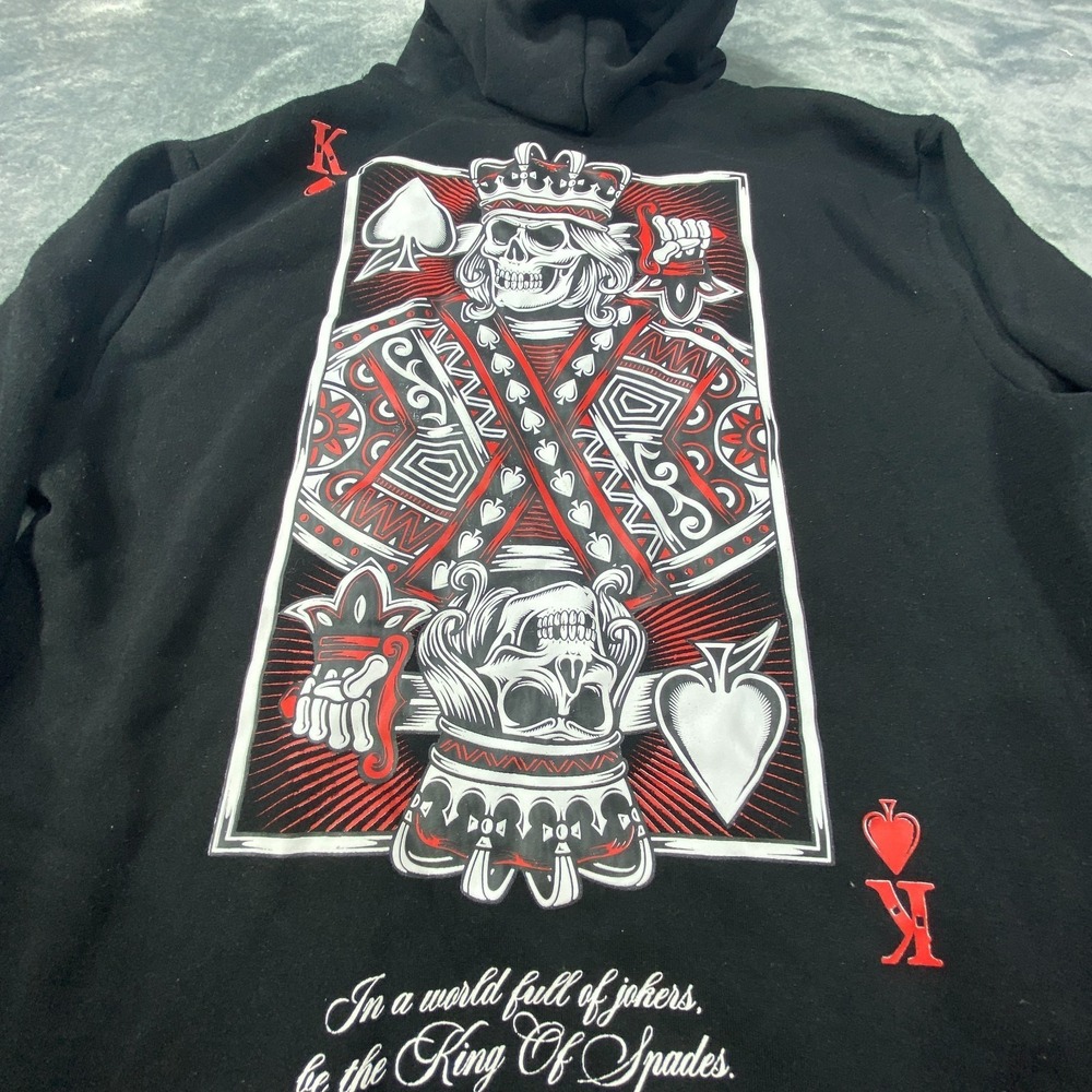 RGSTR Hoodie Mens Medium Black King Of Spades Skull Graphic Streetwear Fleece
